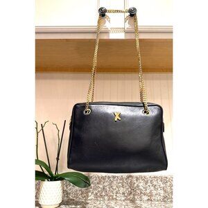 By Paloma Picasso Black Leather Crossbody Bag With Gold Chain Strap